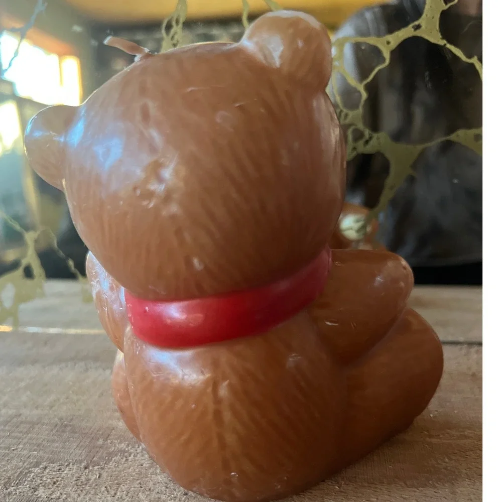 Vintage Teddy Bear Decorative Candle Red Bow Tie Nostalgic Kitsch‎ Decor